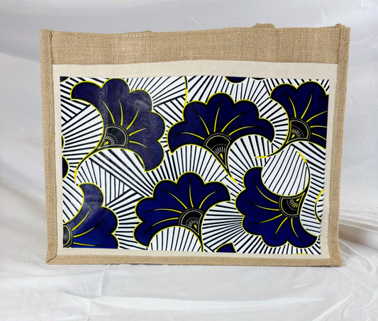 Sac cabas en toile de jute avec imprimé wax