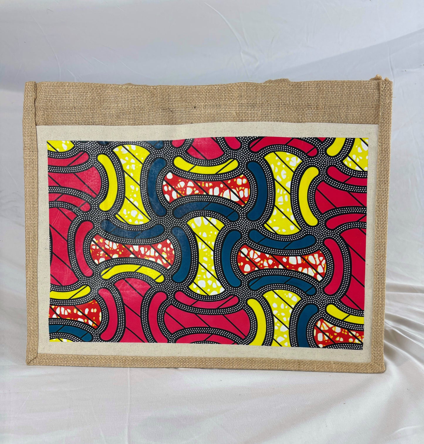 Sac cabas en toile de jute avec imprimé wax