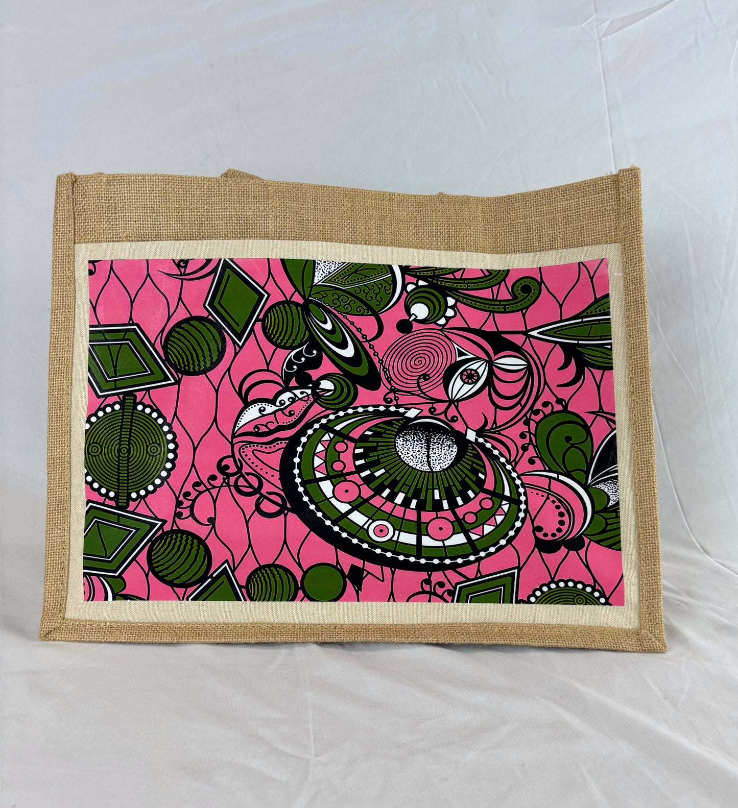 Sac cabas en toile de jute avec imprimé wax