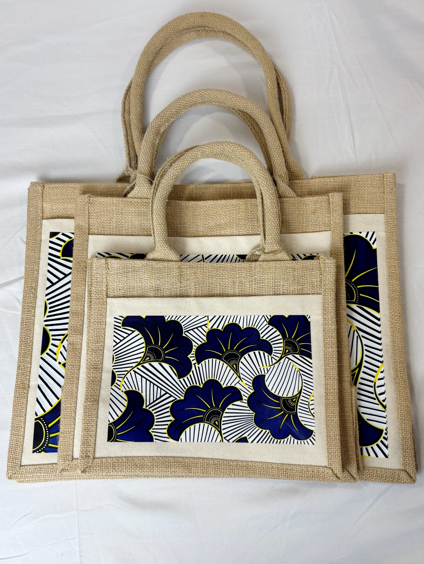 Sac cabas en toile de jute avec imprimé wax