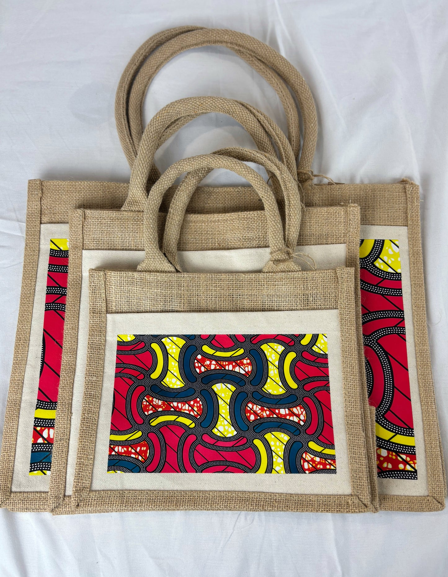 Sac cabas en toile de jute avec imprimé wax