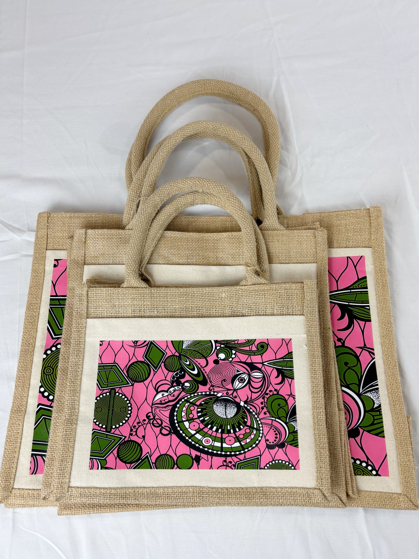 Sac cabas en toile de jute avec imprimé wax