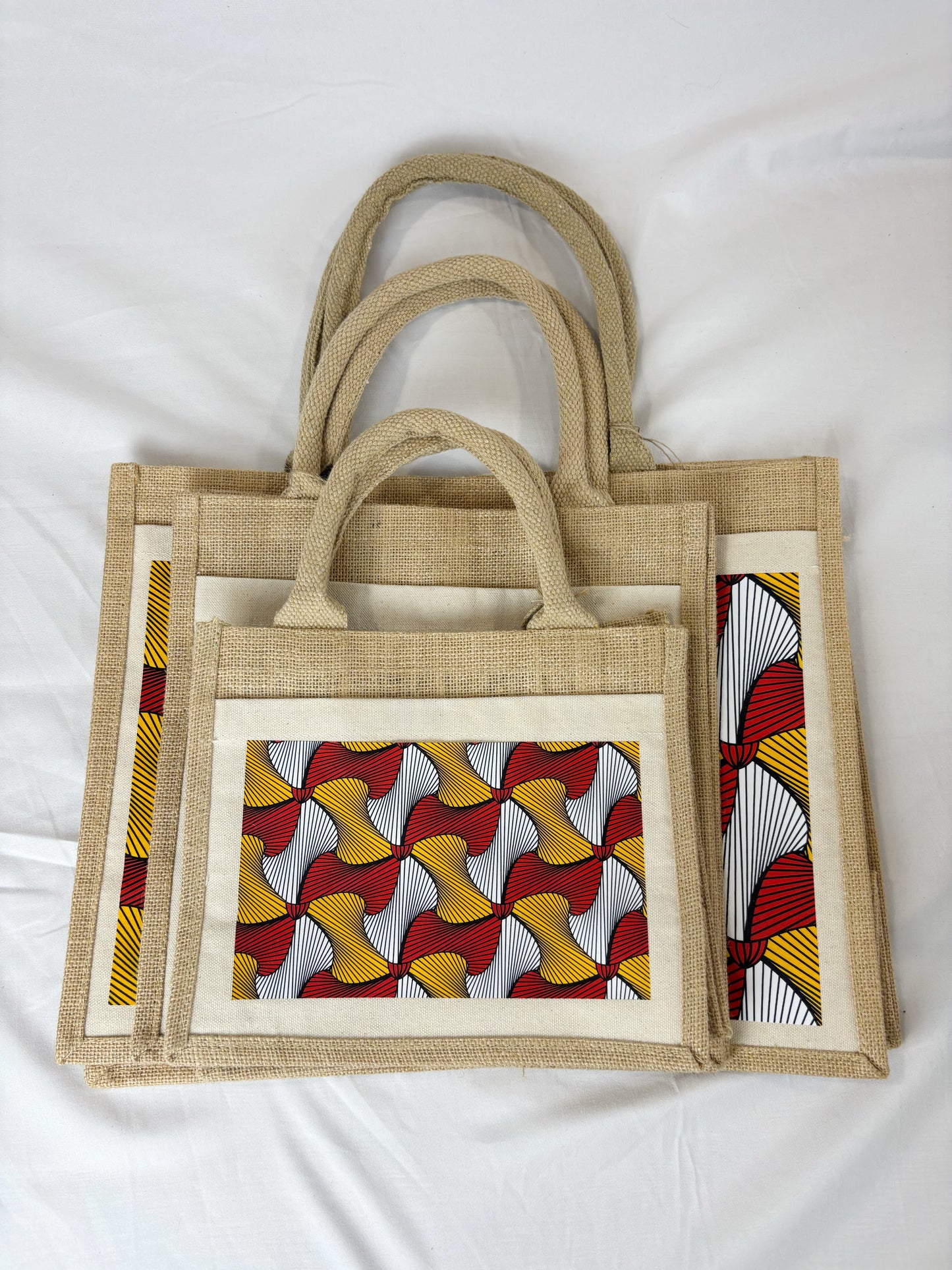 Sac cabas en toile de jute avec imprimé wax