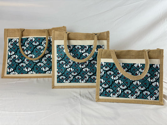 Set de 3 sacs cabas en toile de jute imprimé wax – Petit, Moyen, Grand