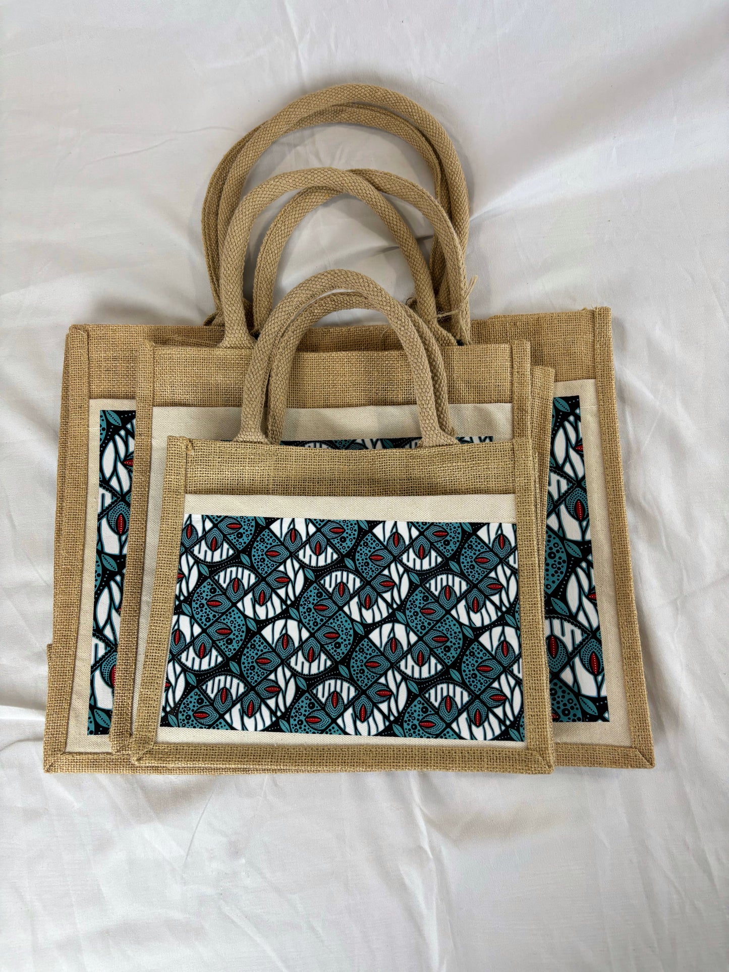 Sac cabas en toile de jute avec imprimé wax
