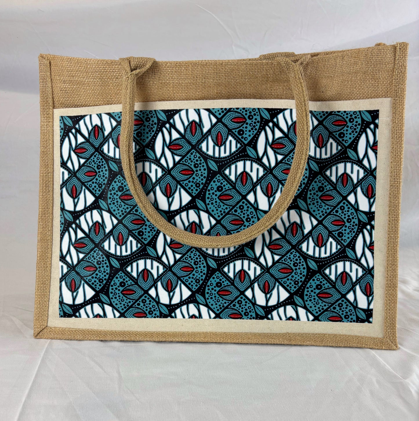 Sac cabas en toile de jute avec imprimé wax